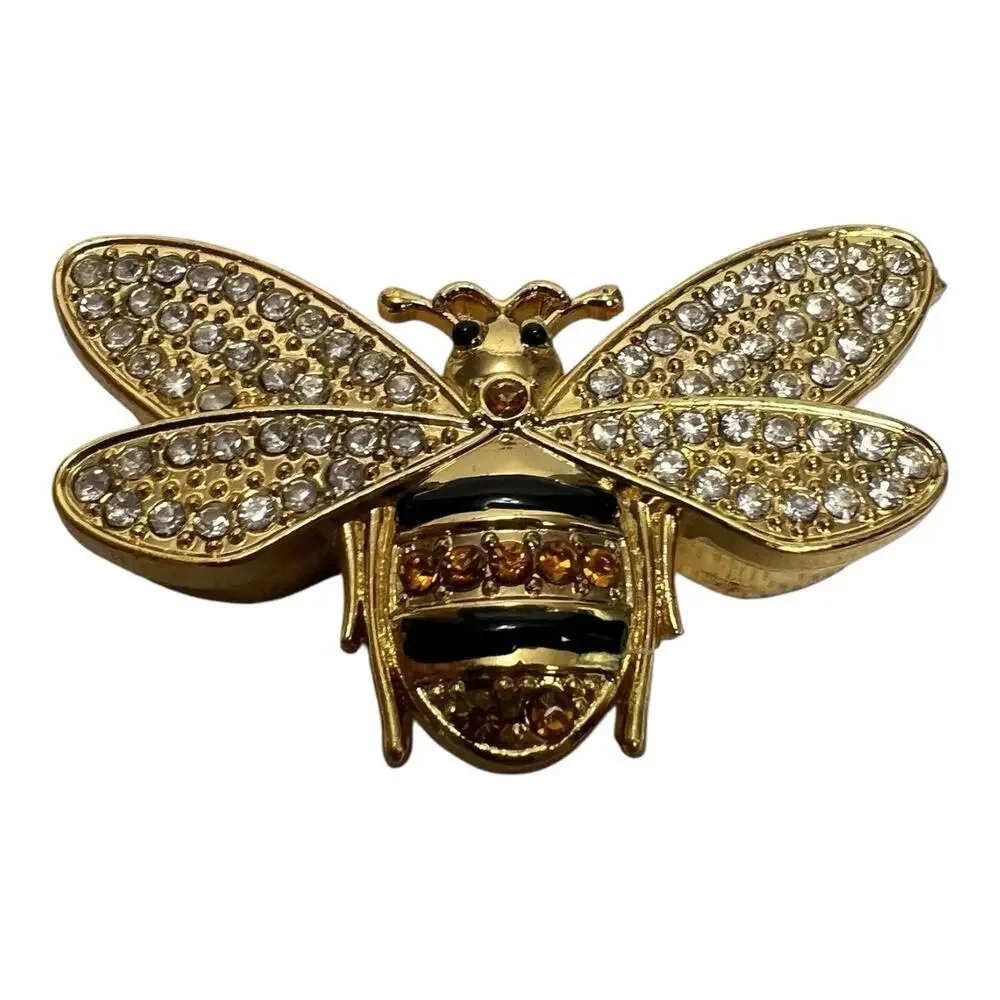 Bumble Bee Rhinestones Enameled Gold Trim Jewelry Trinket Box 2 3/4”